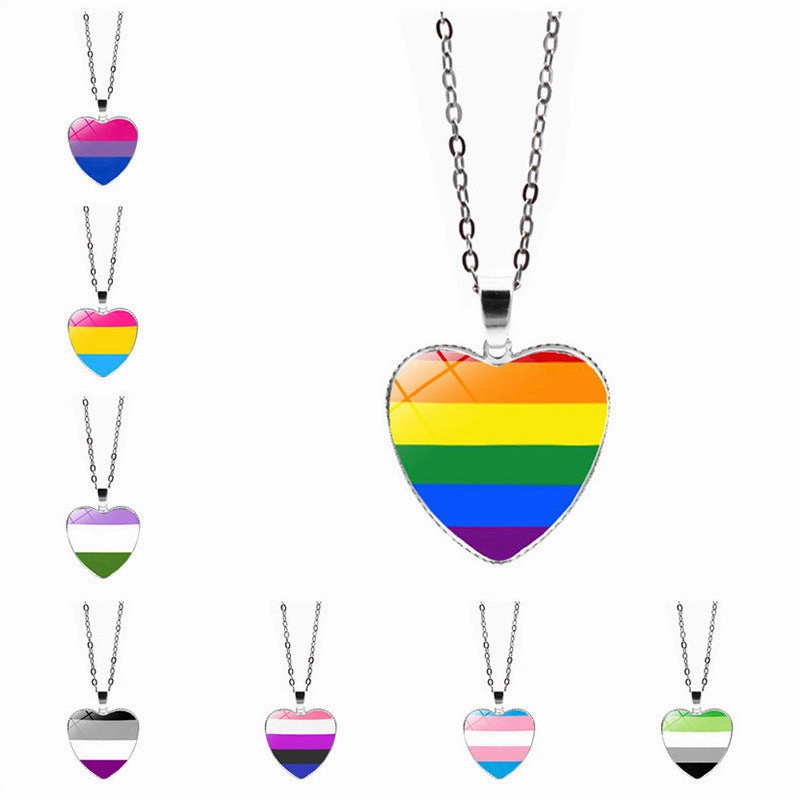 Wholesale Rainbow Time Gem Heart Pendant Alloy Necklaces