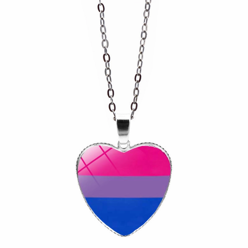 Wholesale Rainbow Time Gem Heart Pendant Alloy Necklaces