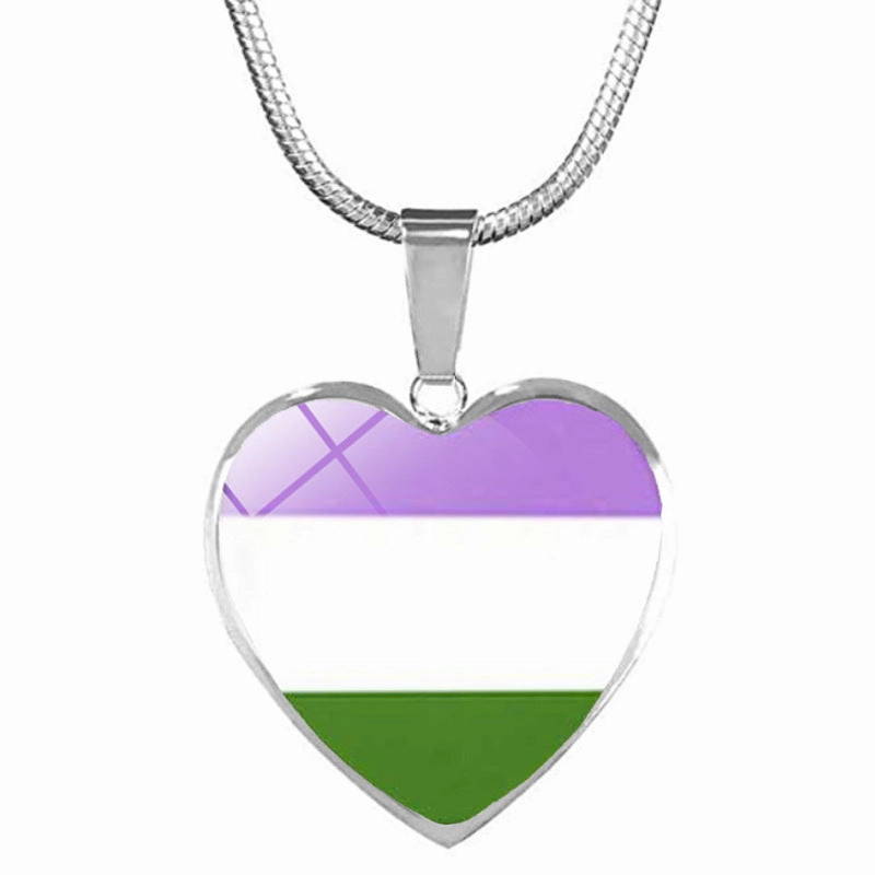 Wholesale Rainbow Time Gemstone Heart Pendant Alloy Necklaces