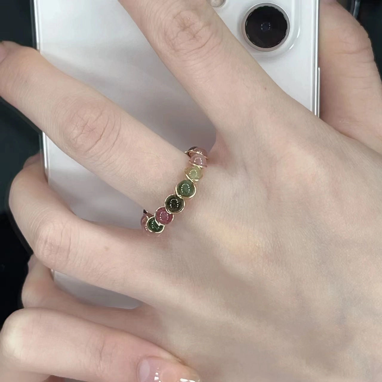 Wholesale Rainbow Tourmaline Ring Fashion Multi-Treasure Beaded Ring