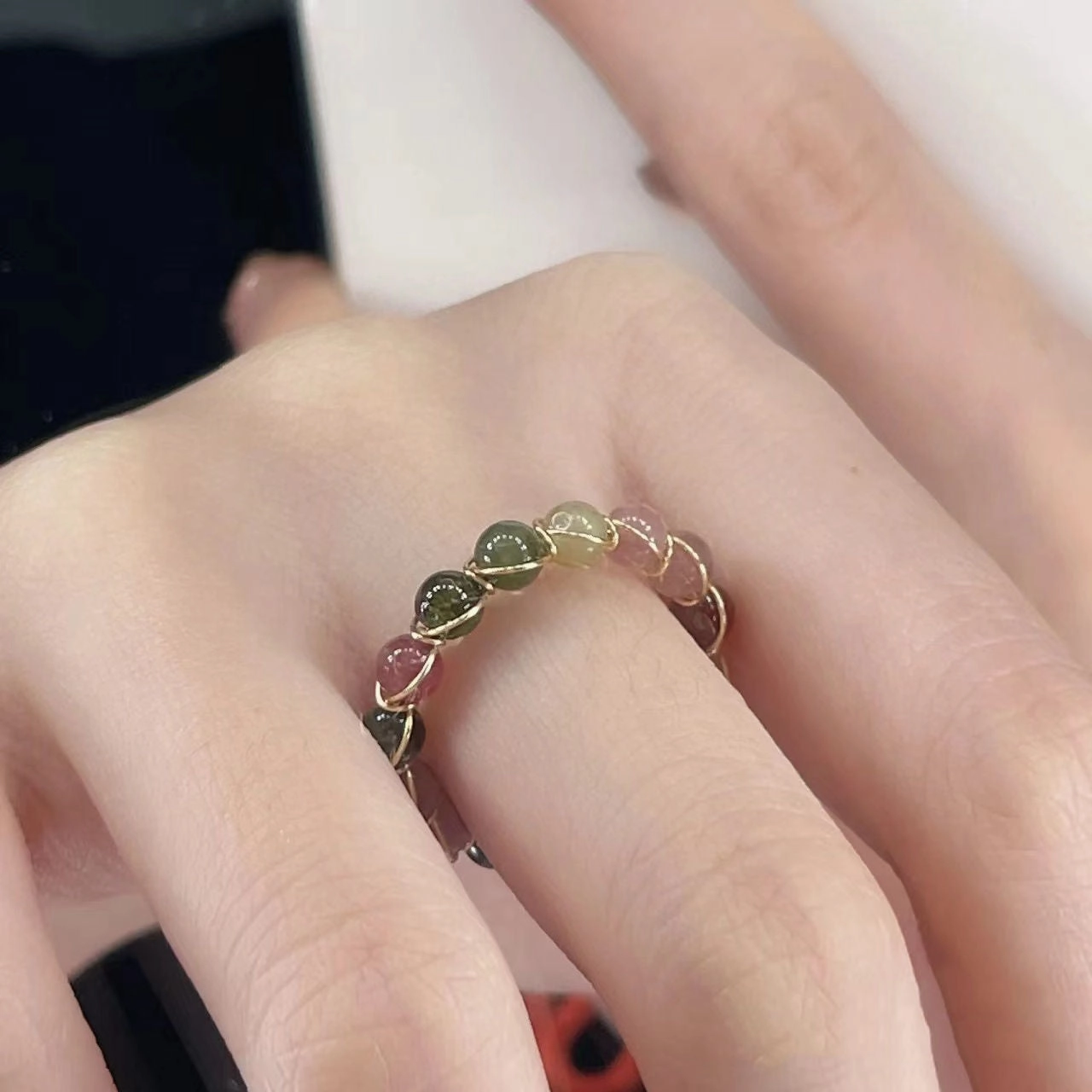 Wholesale Rainbow Tourmaline Ring Fashion Multi-Treasure Beaded Ring