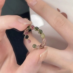Wholesale Rainbow Tourmaline Ring Fashion Multi-Treasure Beaded Ring