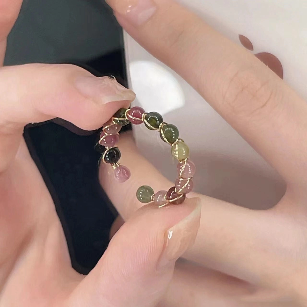 Wholesale Rainbow Tourmaline Ring Fashion Multi-Treasure Beaded Ring