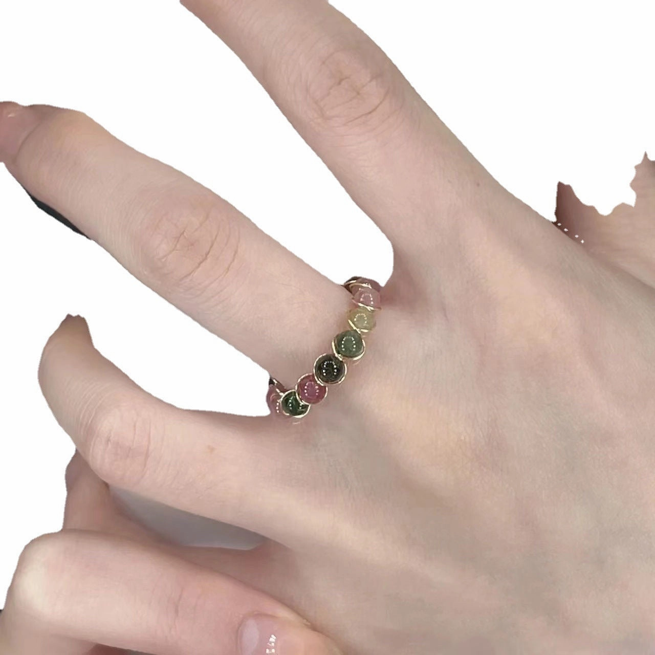 Wholesale Rainbow Tourmaline Ring Fashion Multi-Treasure Beaded Ring