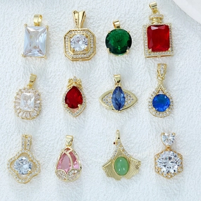 Wholesale Real Gold Electroplated Color-preserving Zircon DIY Personality Flower Geometric Temperament Necklace Pendant