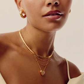 Wholesale Real gold electroplated irregular heart stacking necklace