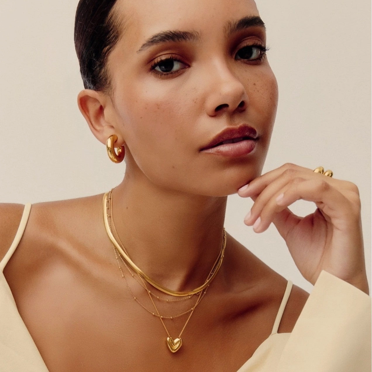 Wholesale Real gold electroplated irregular heart stacking necklace