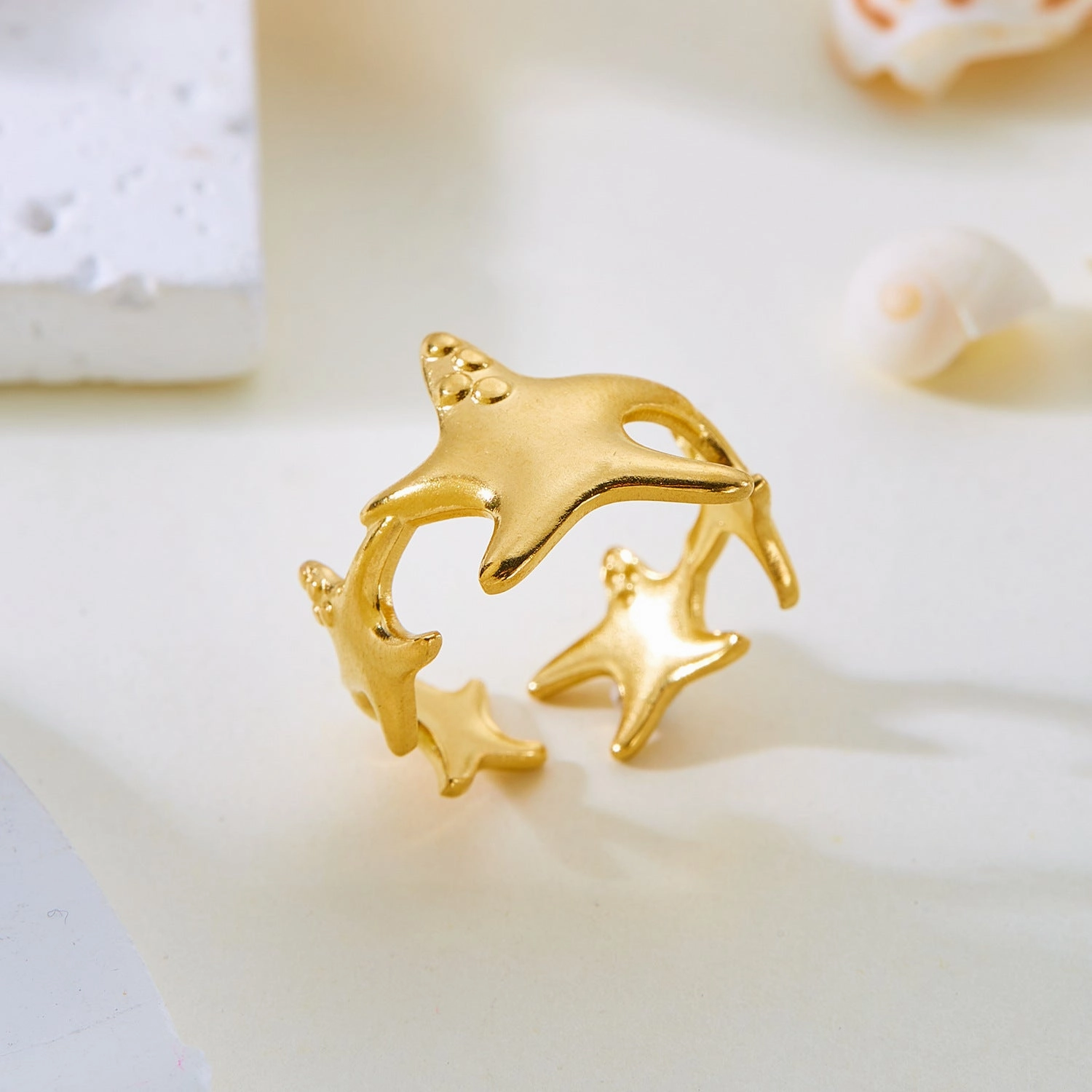 Wholesale Real gold electroplated non-fading butterfly shell starfish versatile ring