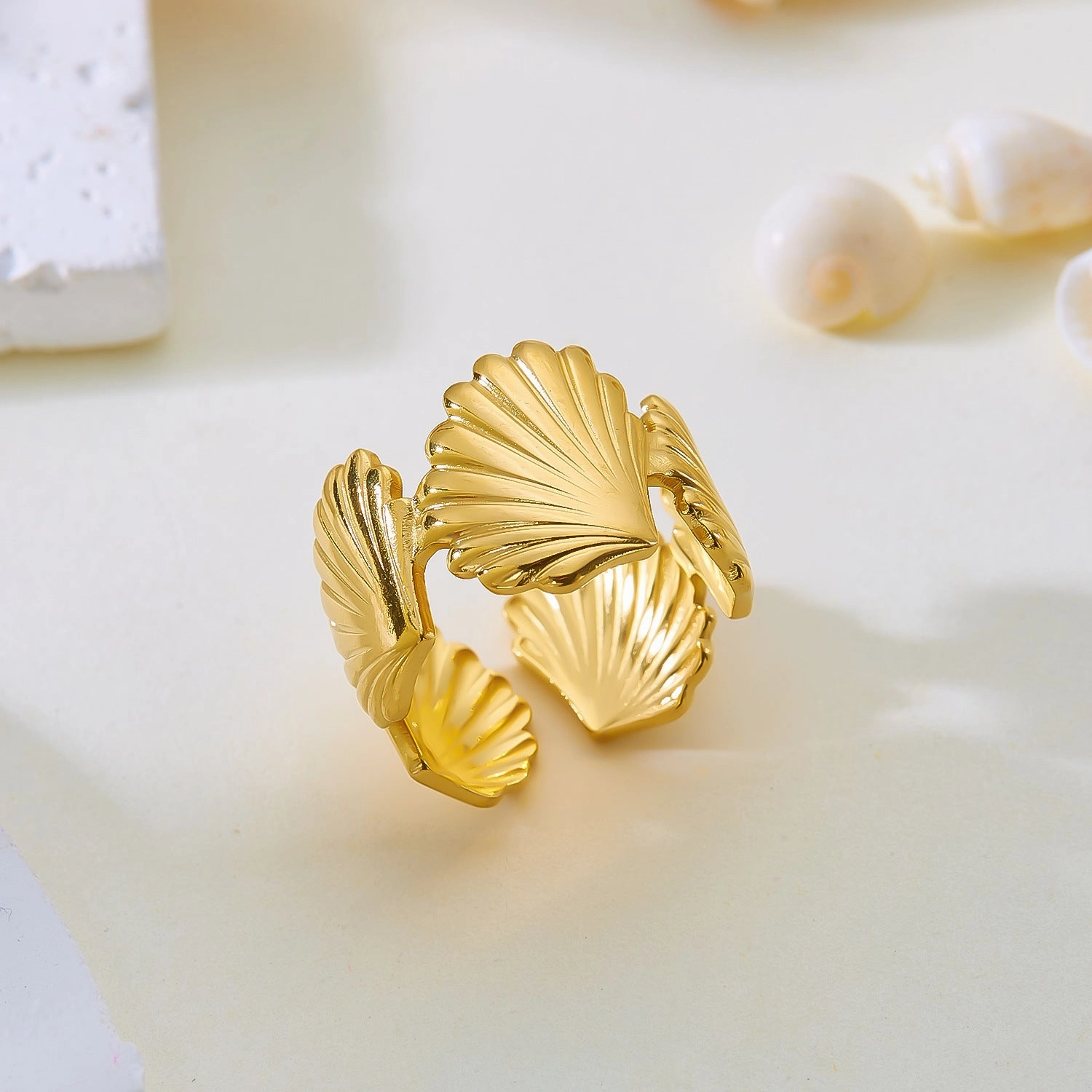Wholesale Real gold electroplated non-fading butterfly shell starfish versatile ring