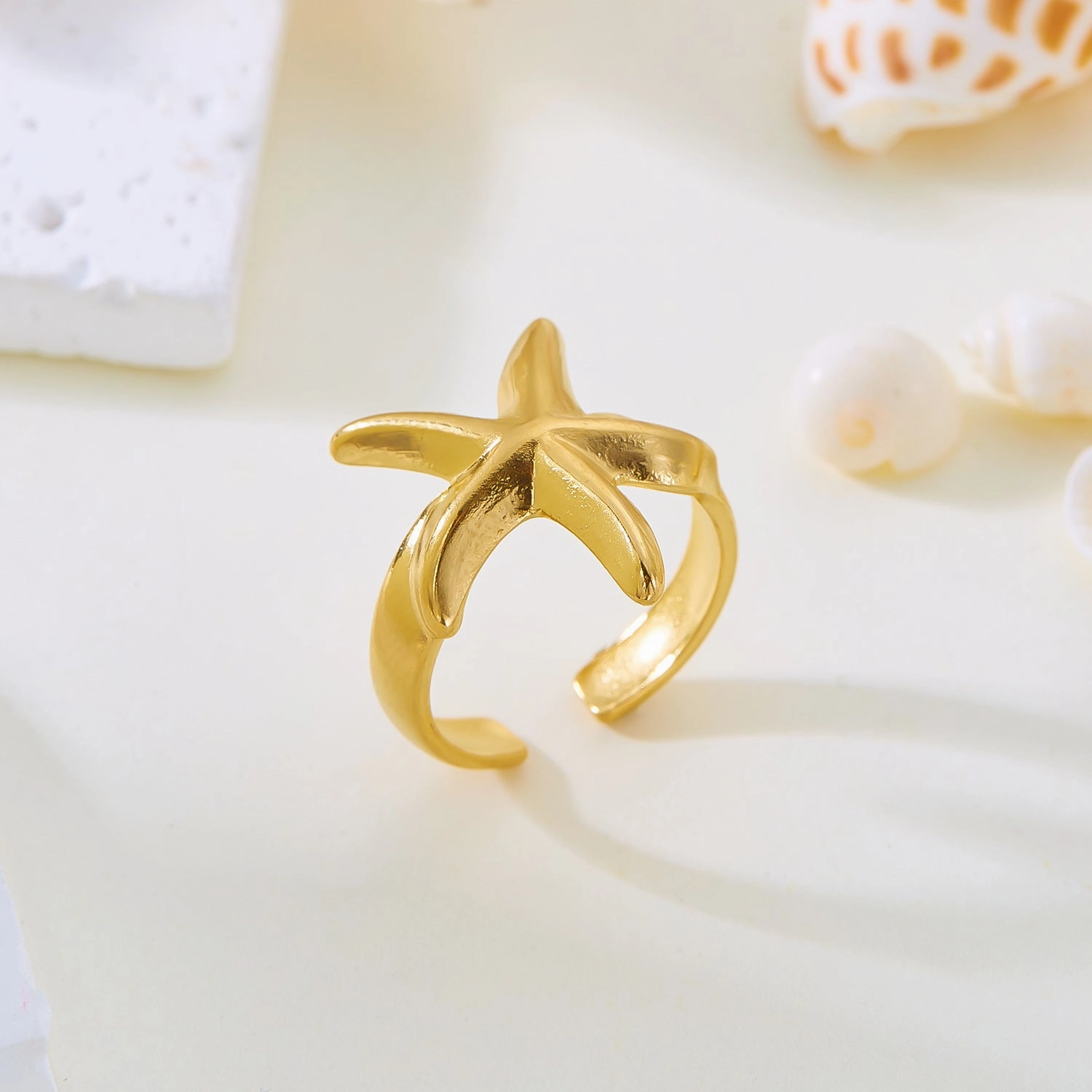 Wholesale Real gold electroplated non-fading butterfly shell starfish versatile ring
