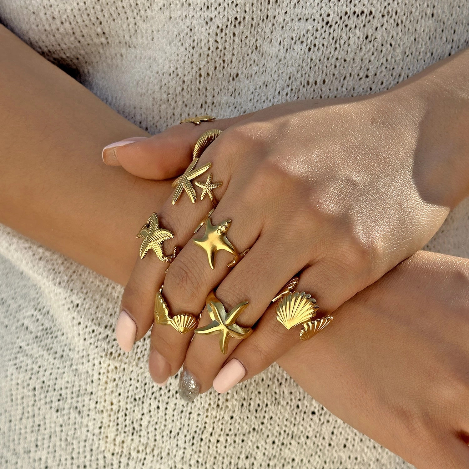 Wholesale Real gold electroplated non-fading butterfly shell starfish versatile ring