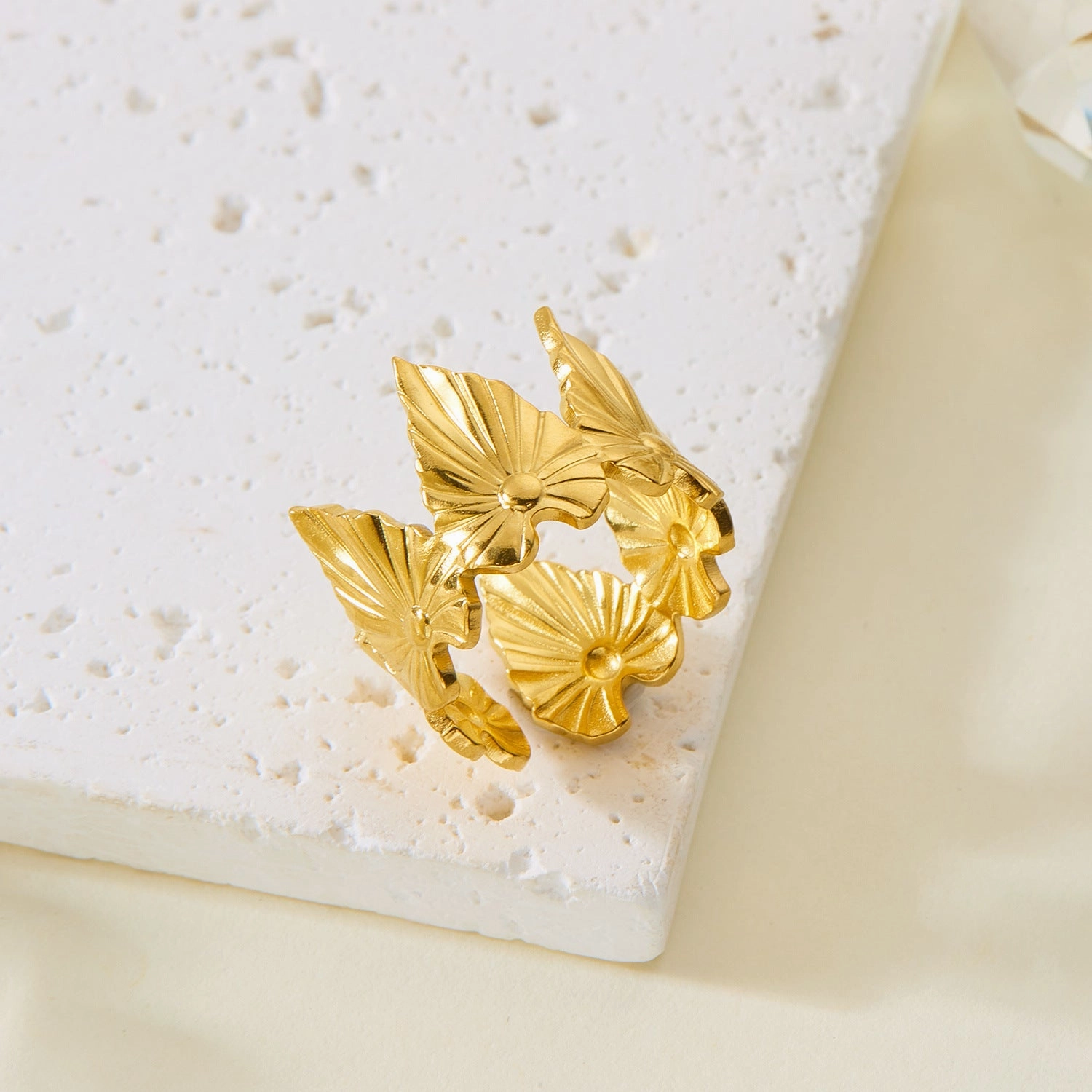 Wholesale Real gold electroplated non-fading butterfly shell starfish versatile ring