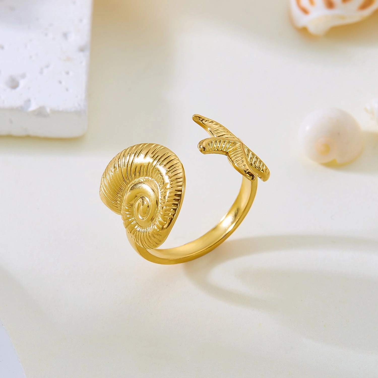 Wholesale Real gold electroplated non-fading butterfly shell starfish versatile ring