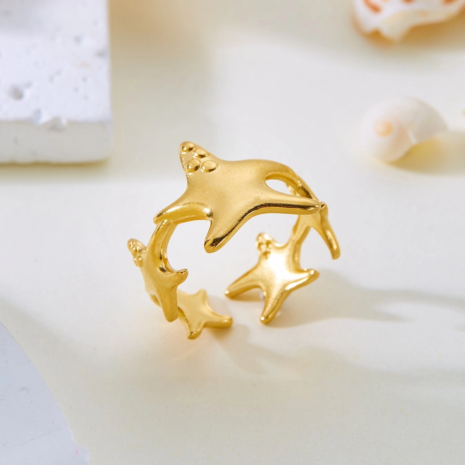 Wholesale Real gold electroplated non-fading butterfly shell starfish versatile ring