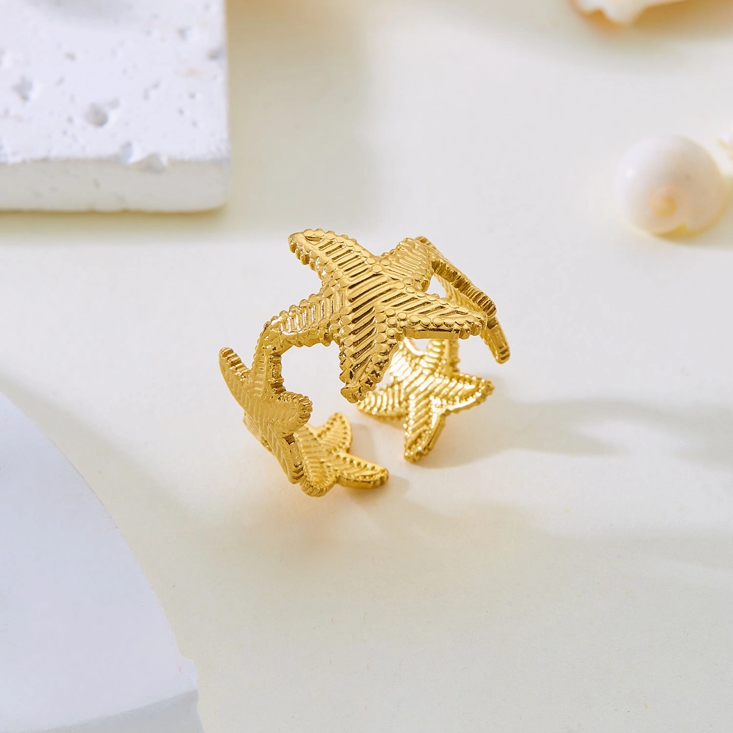 Wholesale Real gold electroplated non-fading butterfly shell starfish versatile ring