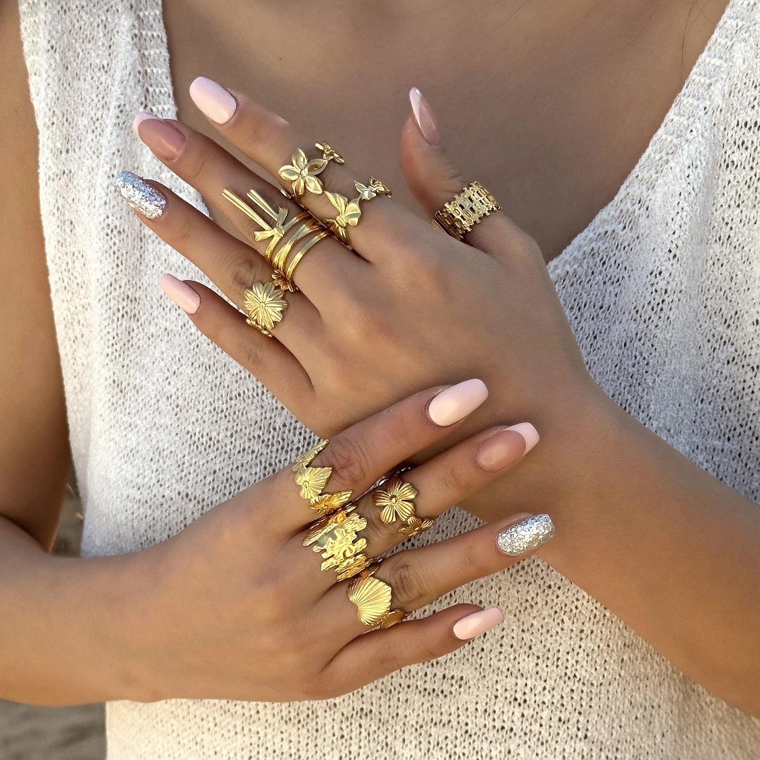 Wholesale Real gold electroplated non-fading butterfly shell starfish versatile ring