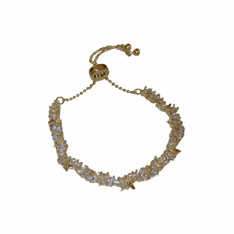 Wholesale Real Gold Electroplated Pearl Inlaid Diamond Zircon Stitching Bracelet