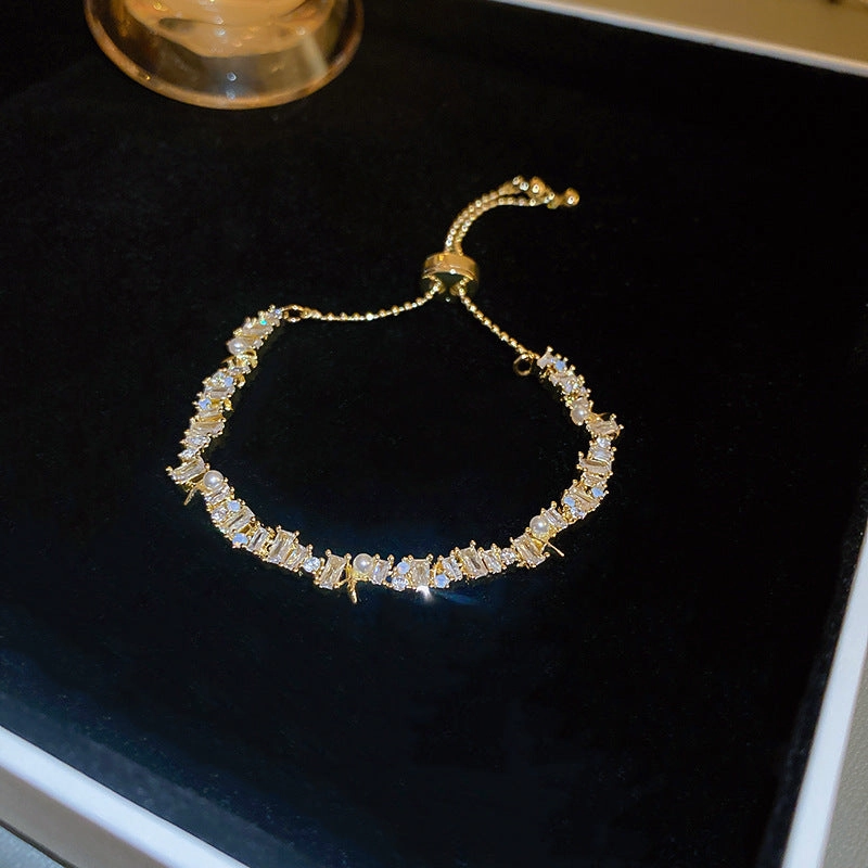 Wholesale Real Gold Electroplated Pearl Inlaid Diamond Zircon Stitching Bracelet