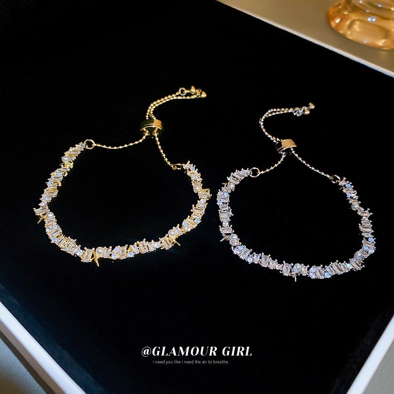 Wholesale Real Gold Electroplated Pearl Inlaid Diamond Zircon Stitching Bracelet