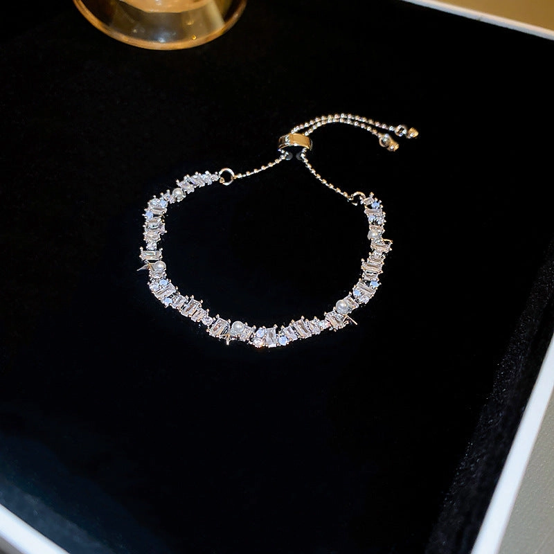 Wholesale Real Gold Electroplated Pearl Inlaid Diamond Zircon Stitching Bracelet