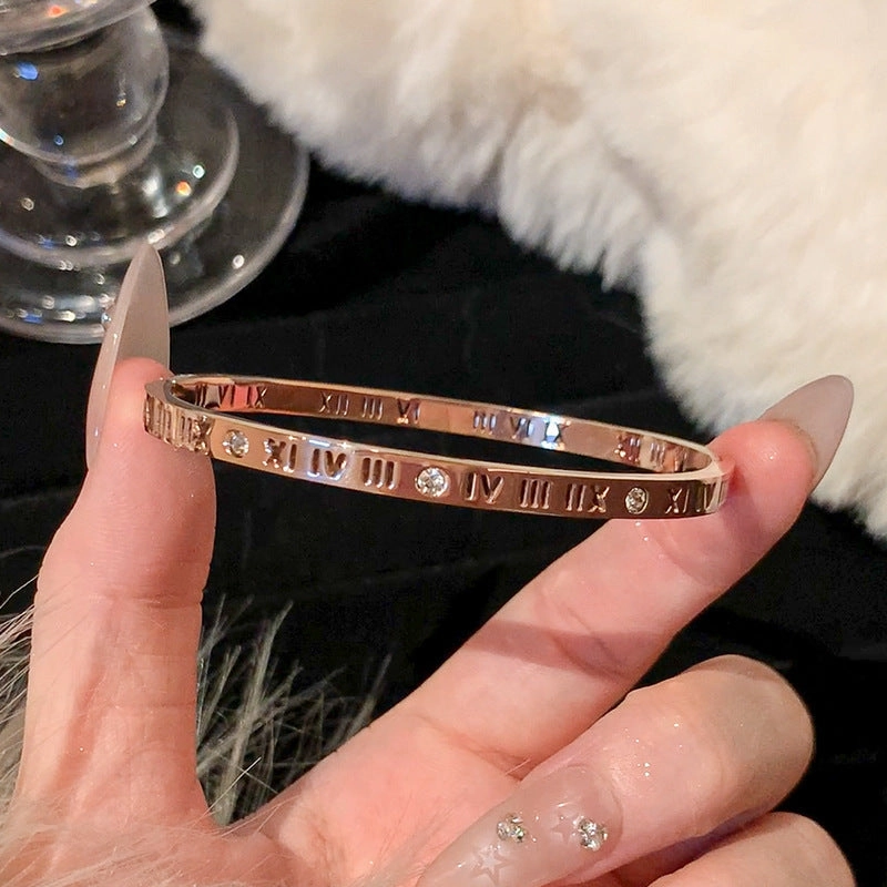 Wholesale Real Gold Electroplated Zircon Titanium Steel Bracelet