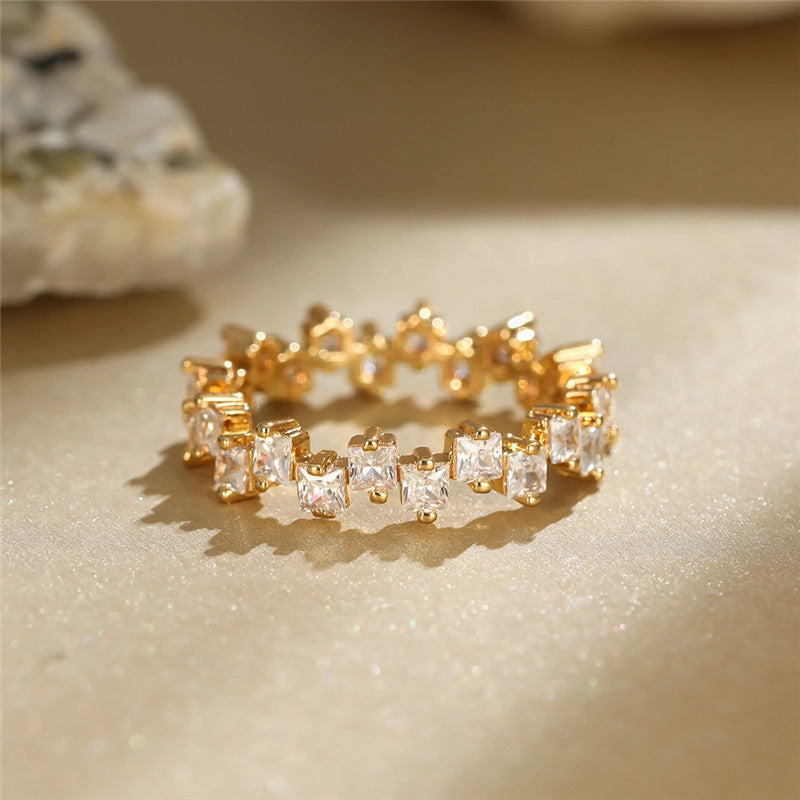 Wholesale Real Gold Plated Square Diamond Copper Rings