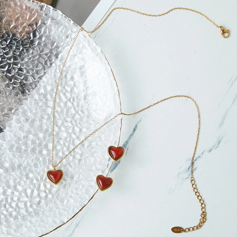 Wholesale Red Agate Heart Shape Love Collarbone Chain Necklace