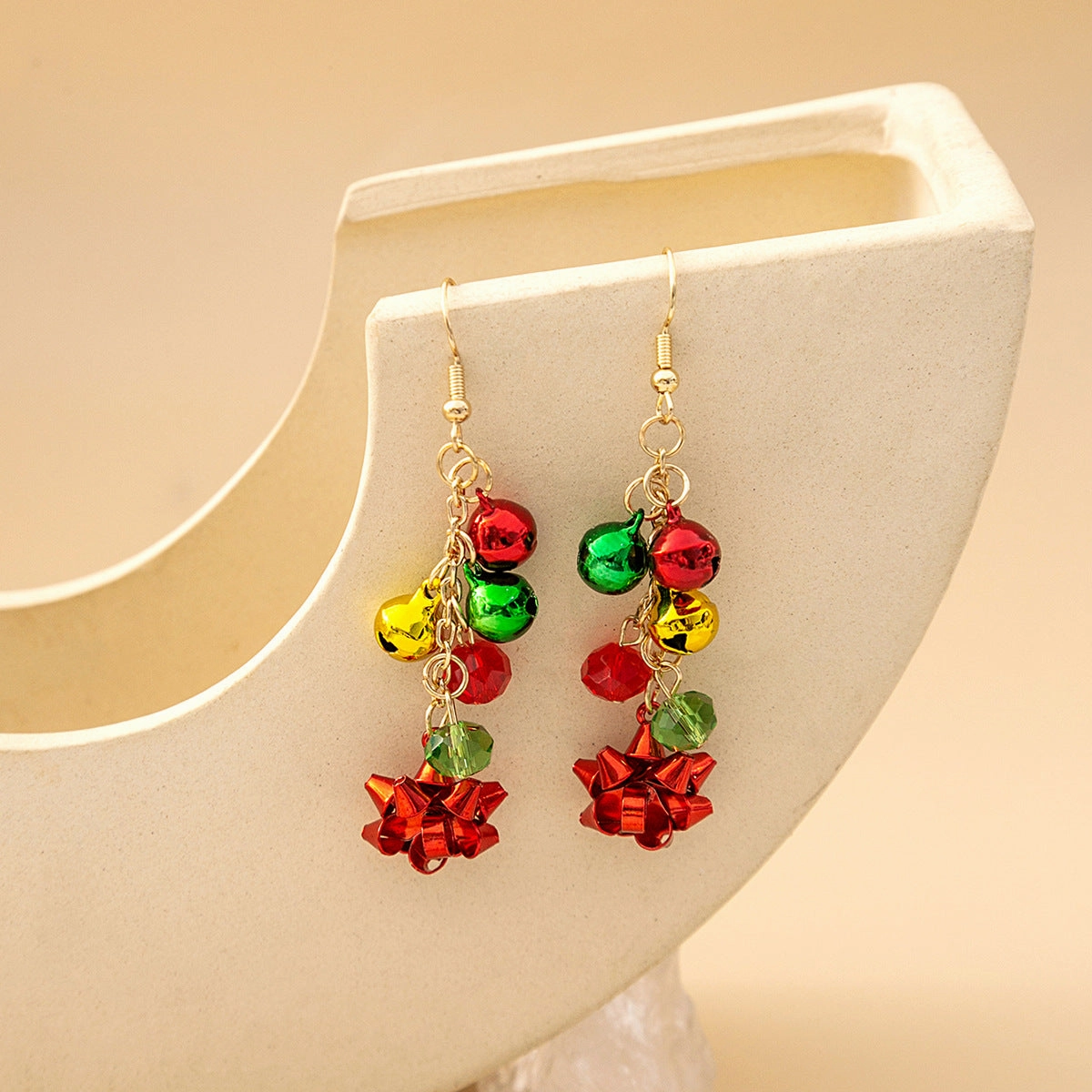 Wholesale Red and Green Color Flower Creative Bell Tassel Christmas Carnival Earrings