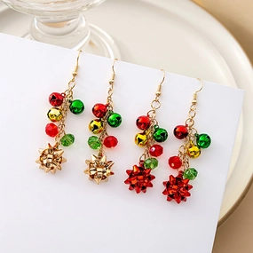 Wholesale Red and Green Color Flower Creative Bell Tassel Christmas Carnival Earrings