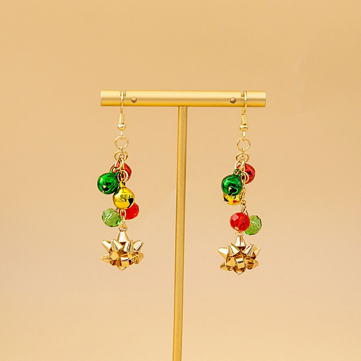 Wholesale Red and Green Color Flower Creative Bell Tassel Christmas Carnival Earrings