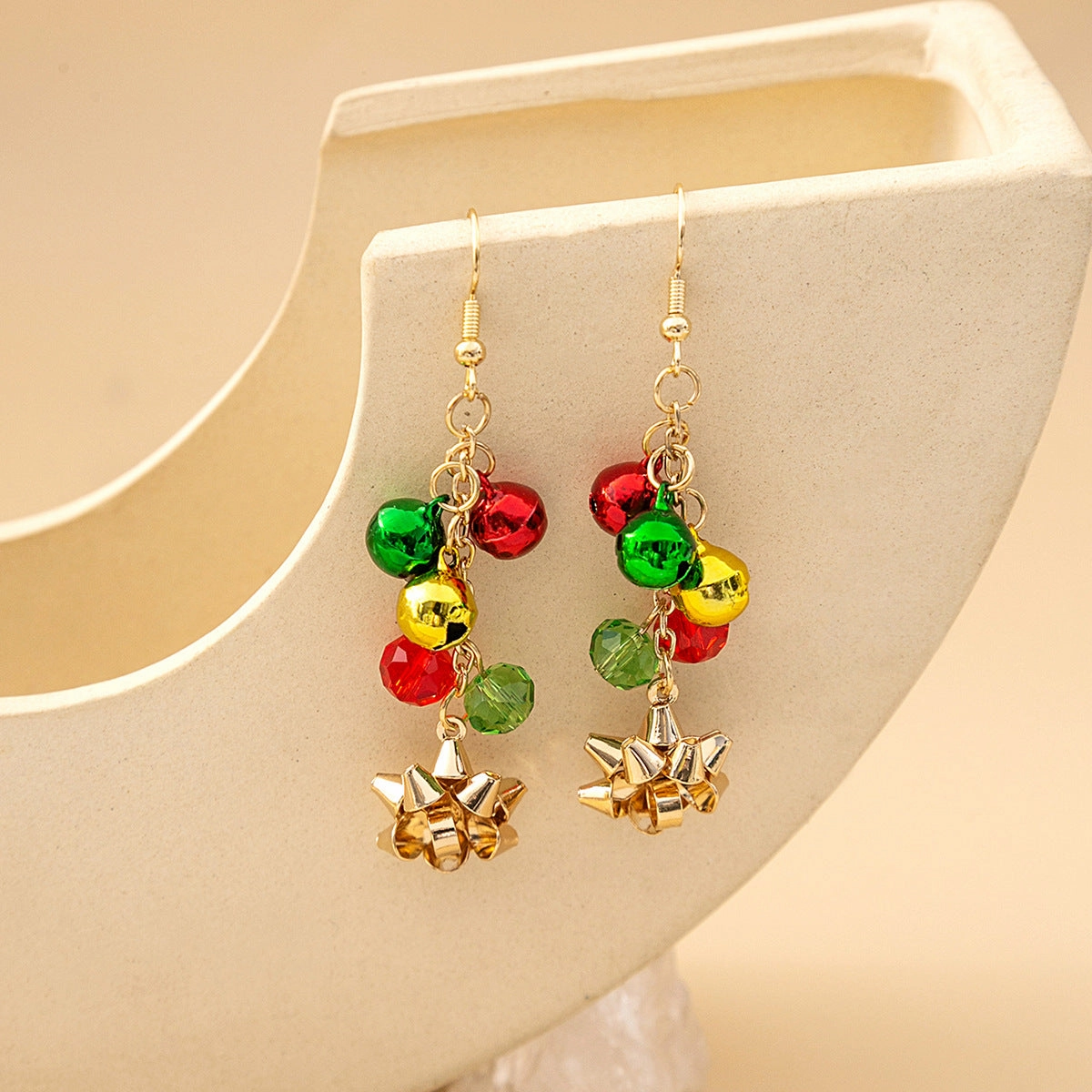 Wholesale Red and Green Color Flower Creative Bell Tassel Christmas Carnival Earrings