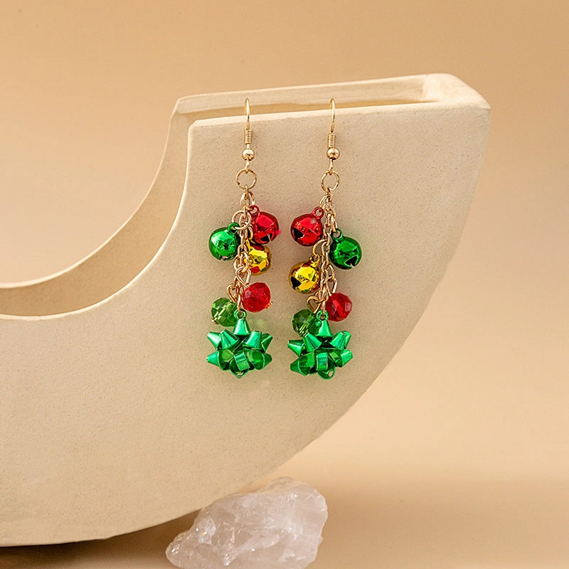 Wholesale Red and Green Color Flower Creative Bell Tassel Christmas Carnival Earrings