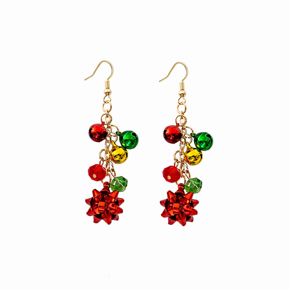 Wholesale Red and Green Color Flower Creative Bell Tassel Christmas Carnival Earrings
