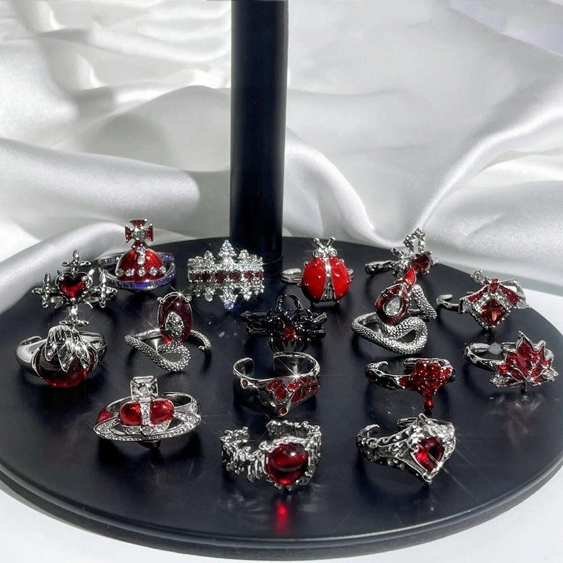 Wholesale Red enamel sweet cool punk cold style ring