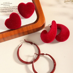 Wholesale Red Flocking Love Drop Earrings European and American Simple Design Valentine's Day Gift Earrings for Women