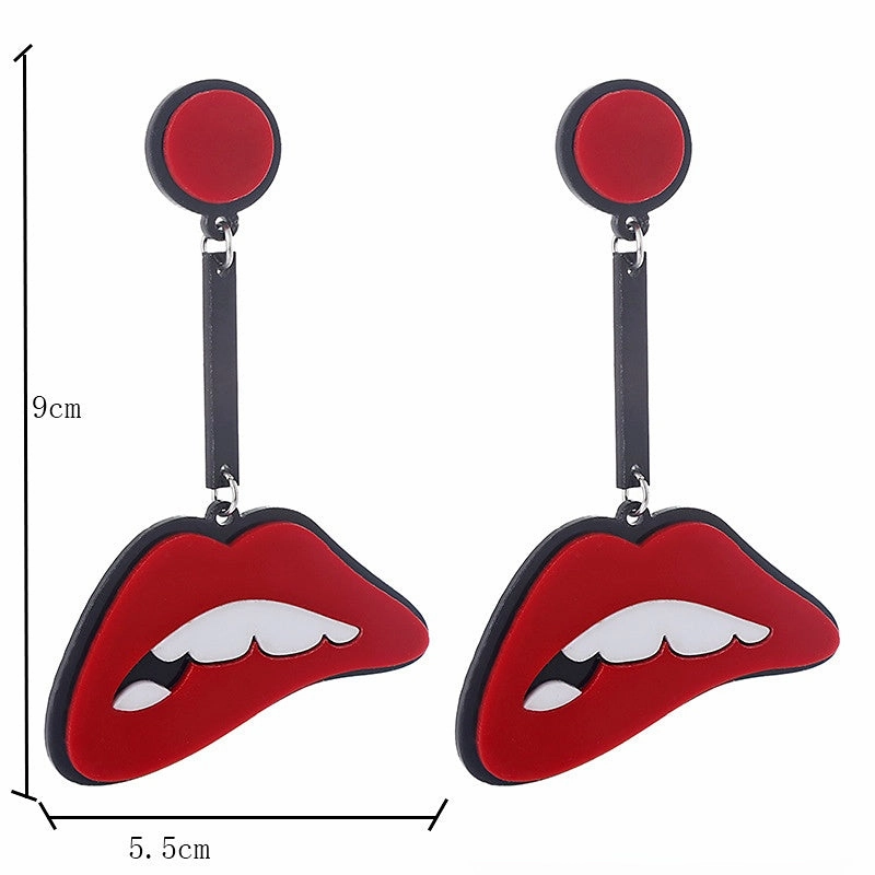 Wholesale Red Lip Biting Long Acrylic Earrings