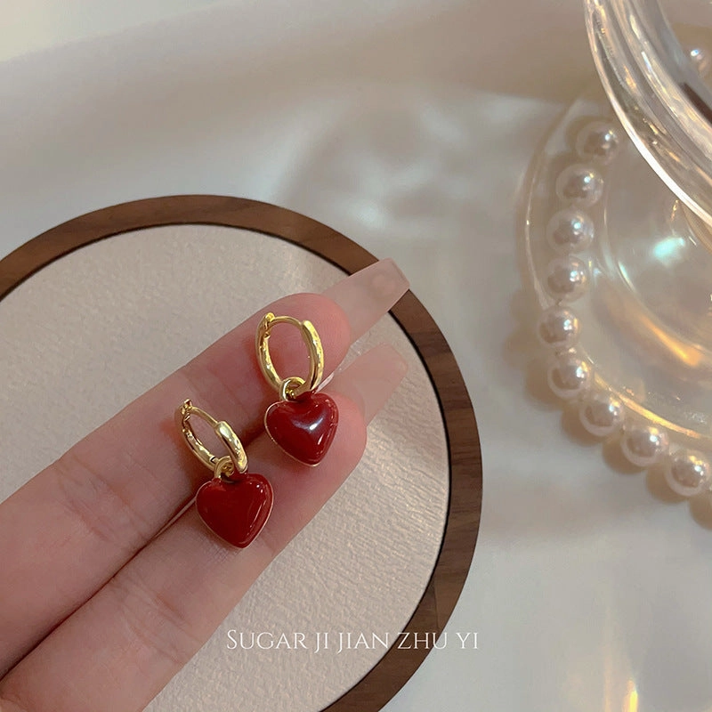 Wholesale Red Love Ear Buckle Fashion Elegant Earrings Women's 18K Gold Plated Earrings Valentine's Day Gift