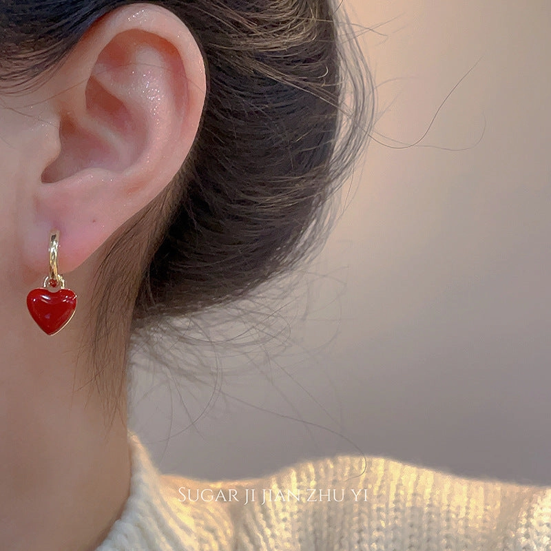 Wholesale Red Love Ear Buckle Fashion Elegant Earrings Women's 18K Gold Plated Earrings Valentine's Day Gift