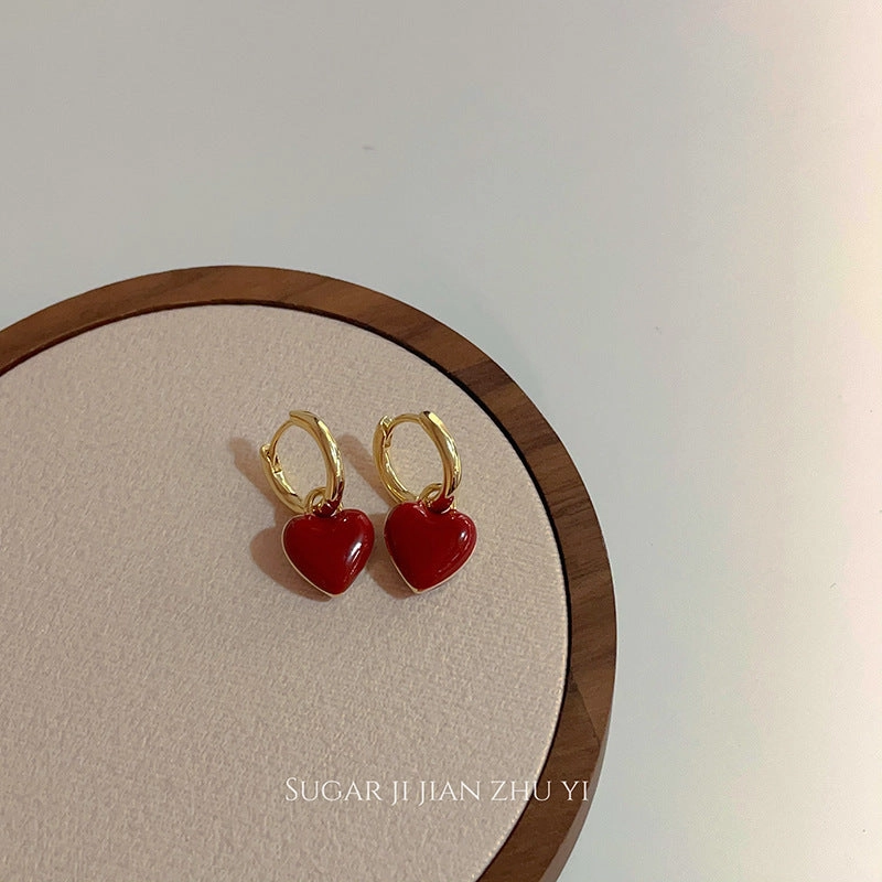 Wholesale Red Love Ear Buckle Fashion Elegant Earrings Women's 18K Gold Plated Earrings Valentine's Day Gift