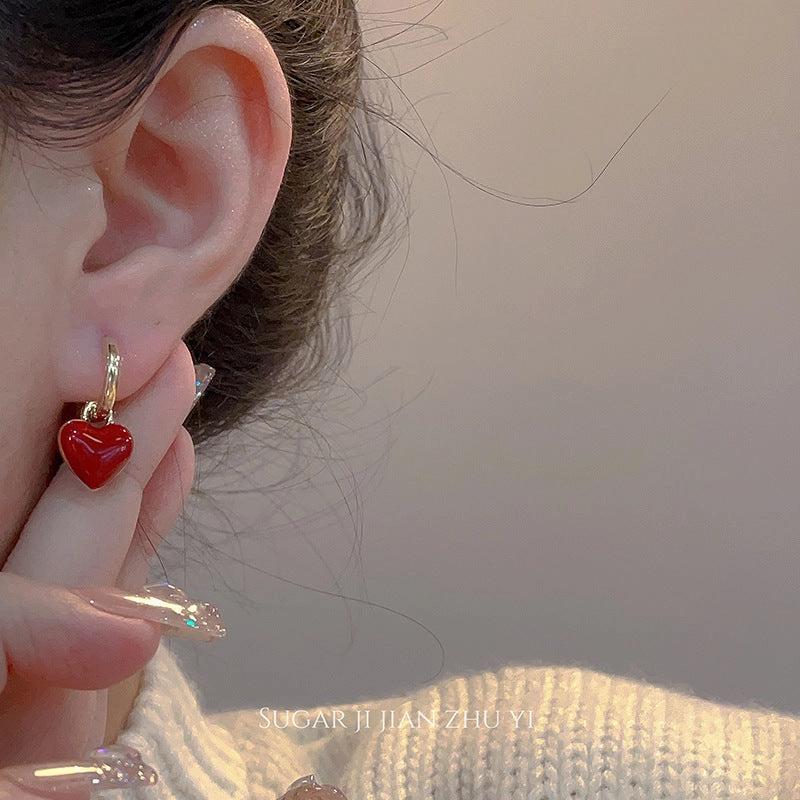 Wholesale Red Love Ear Buckle Fashion Elegant Earrings Women's 18K Gold Plated Earrings Valentine's Day Gift