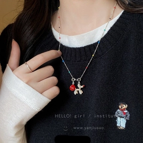 Wholesale Red M bean balloon dog pendant necklace