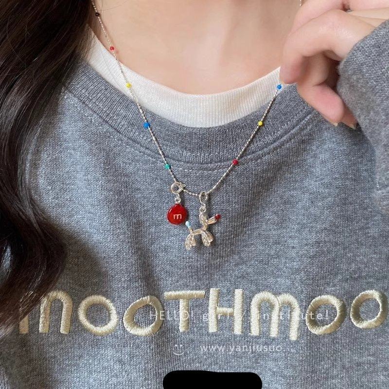 Wholesale Red M bean balloon dog pendant necklace