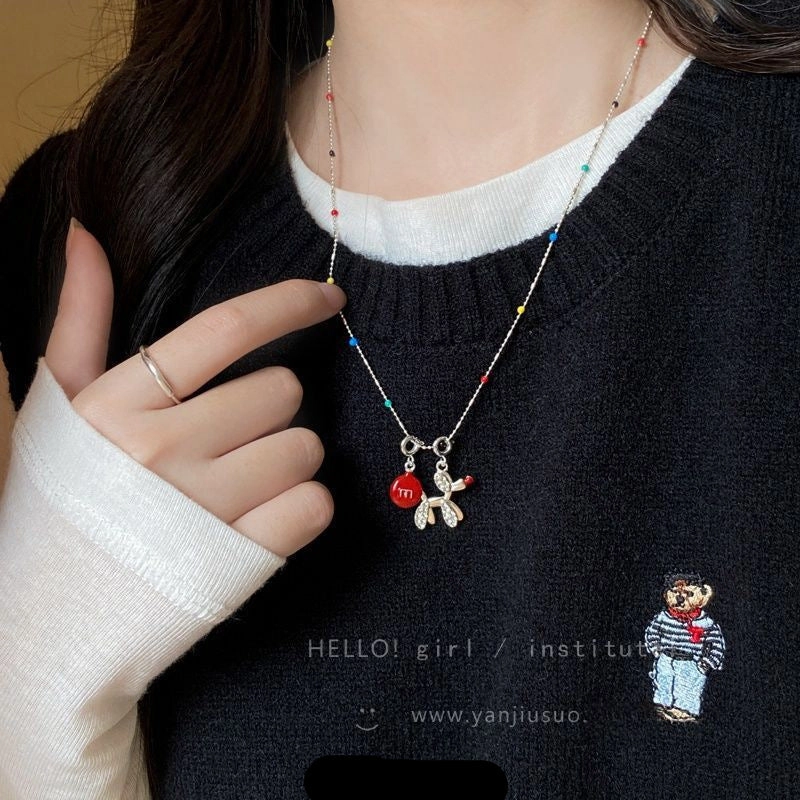 Wholesale Red M bean balloon dog pendant necklace