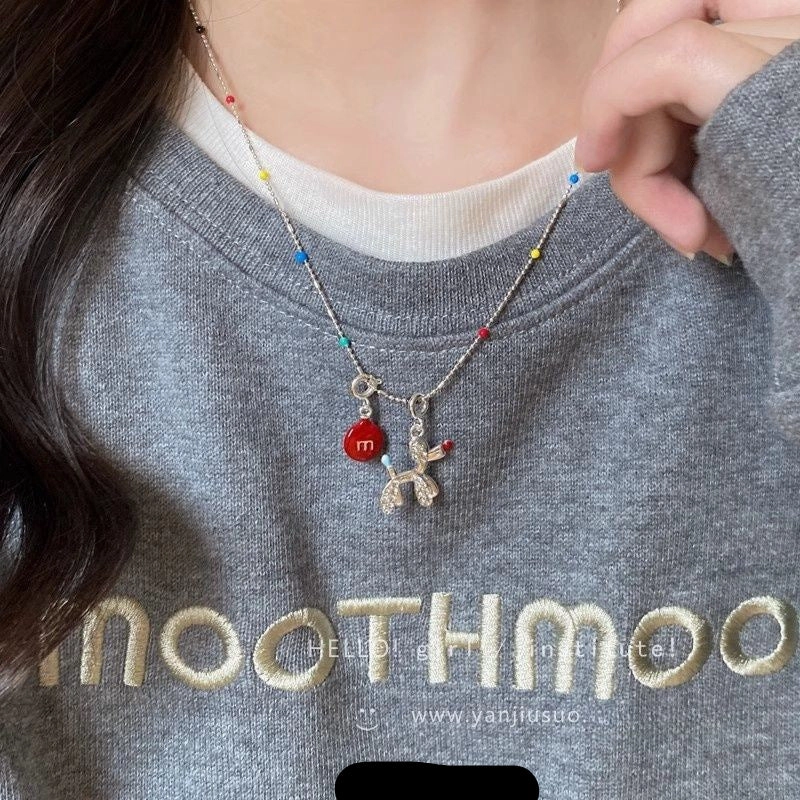 Wholesale Red M bean balloon dog pendant necklace