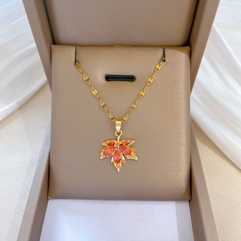 Wholesale Red Maple Leaf Stainless Steel Necklaces