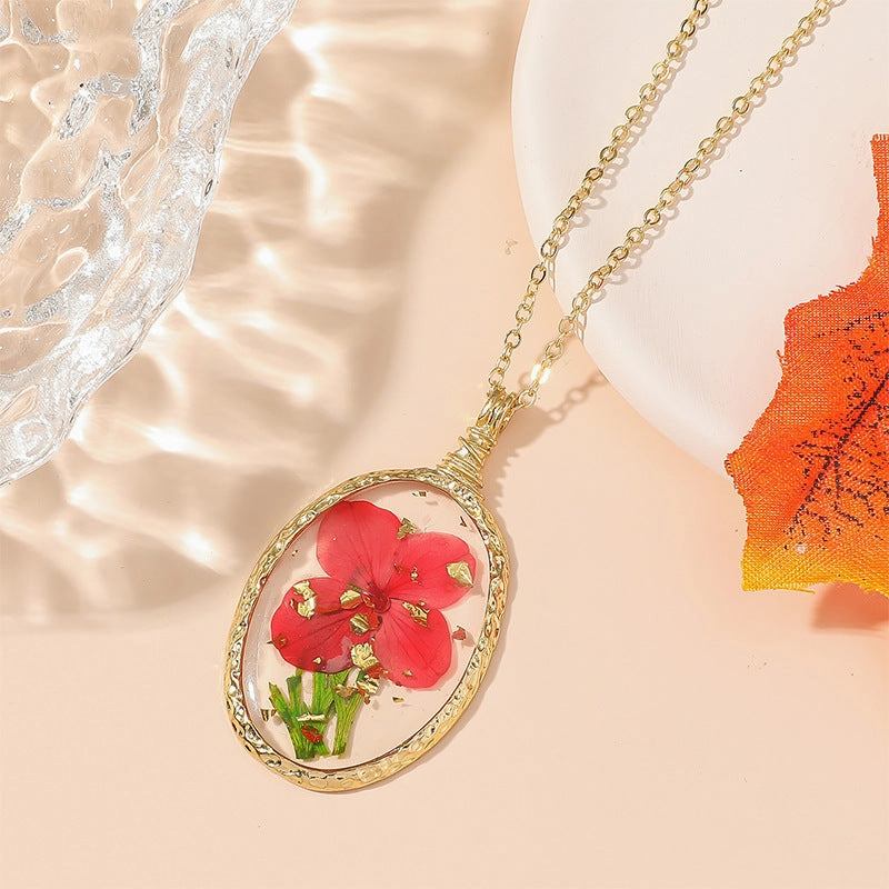 Wholesale Resin Dried Flower Handmade Epoxy Pendant Necklace