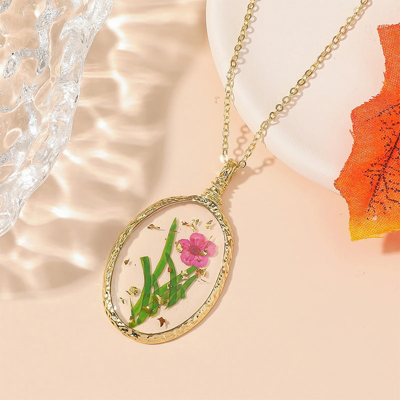 Wholesale Resin Dried Flower Handmade Epoxy Pendant Necklace