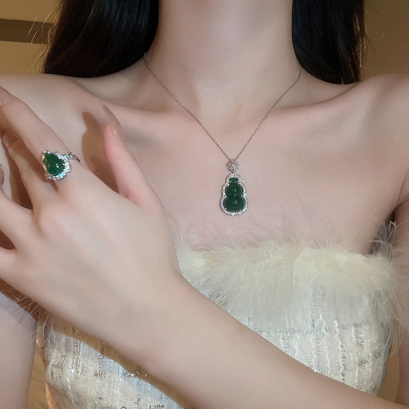 Wholesale Resin Gourd Zircon Ring Necklace