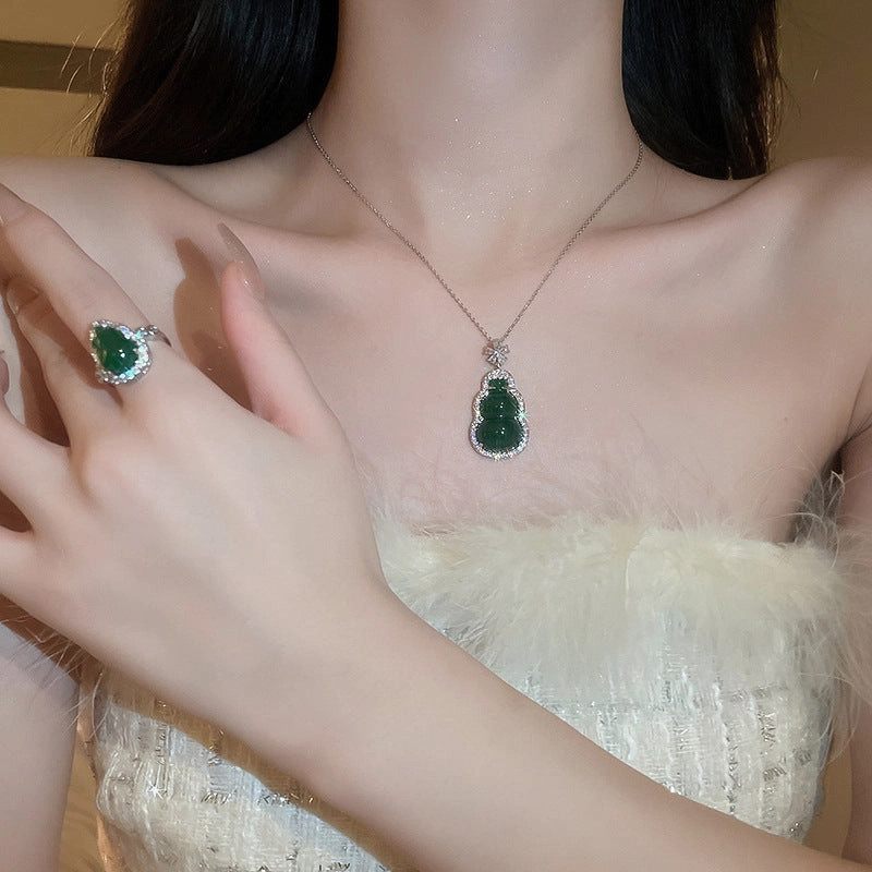 Wholesale Resin Gourd Zircon Ring Necklace