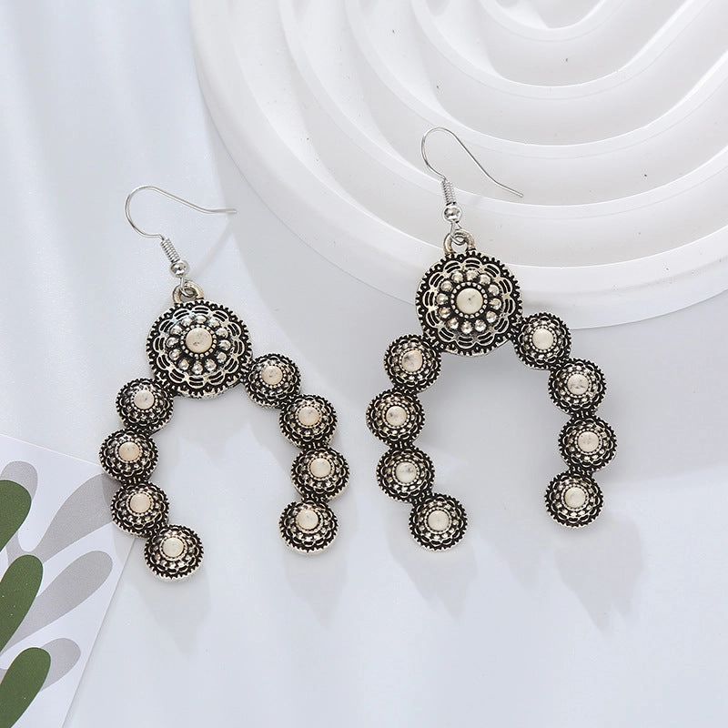 Wholesale Retro alloy inlaid turquoise creative exaggerated temperament earrings